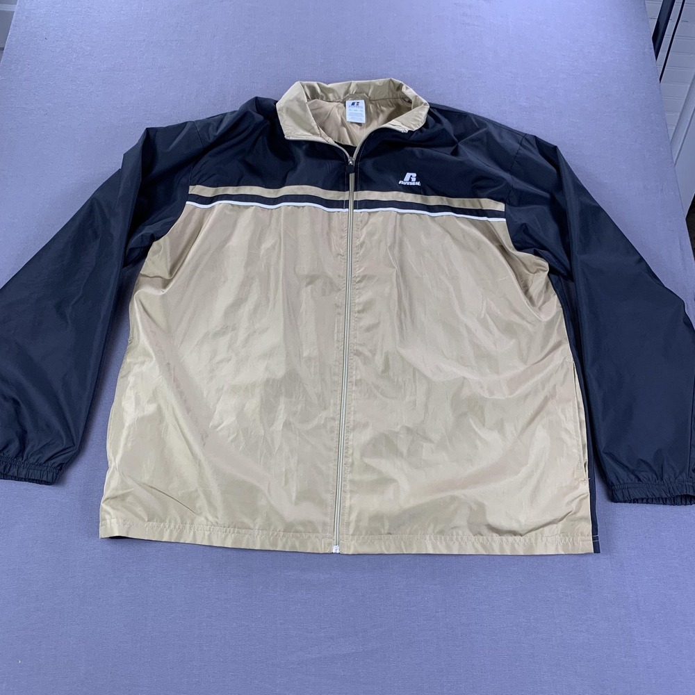 Russell Athletic Jacket Mens XL Tan Black Colorblock Full Zip Windbreaker Track - Picture 2 of 15